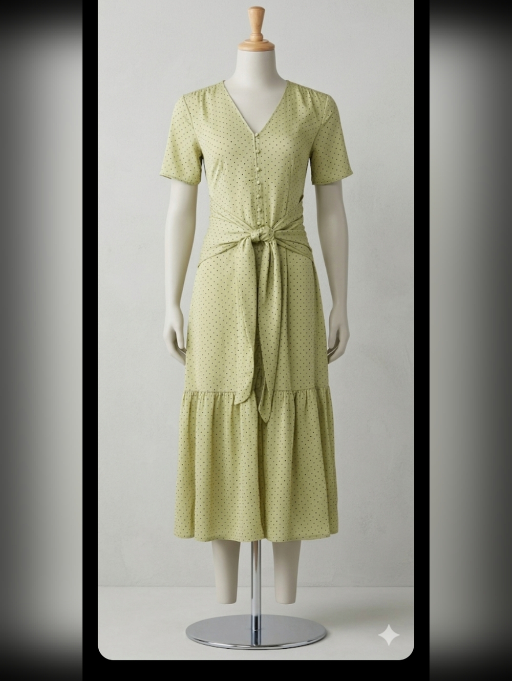 Love, Whit x Anthropologie Pastel Green Polka Dot Tie-Front Midi Dress - Size L